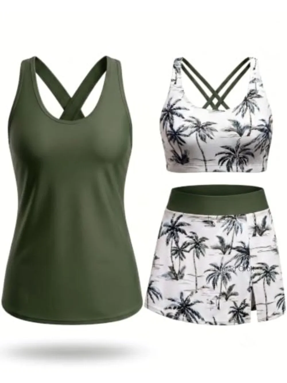 Daci Womens 3 Piece Tankini Set with Skirt Tummy Control Swimsuits - Removable